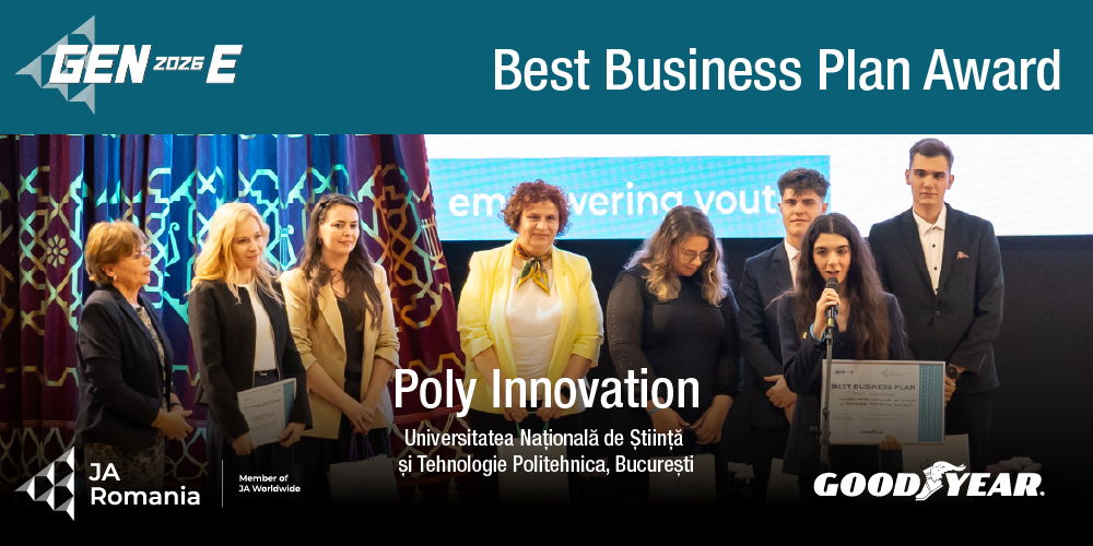 Echipa POLY INNOVATION – Universitatea Politehnica București, a câștigat premiul Best Business Plan, susținut de Goodyear, în cadrul finalei naționale GEN-E