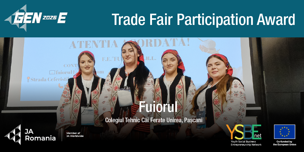 Trade Fair Participation Award, acordat ca parte a proiectului YSBE Net (Erasmus+), a premiat echipa FUIORUL în cadrul competiției Gen-E