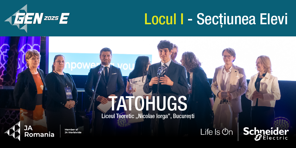 Echipa câștigătoare a competiției Gen-E, secțiunea „Elevi”: TatoHugs – Liceul Teoretic „Nicolae Iorga” București