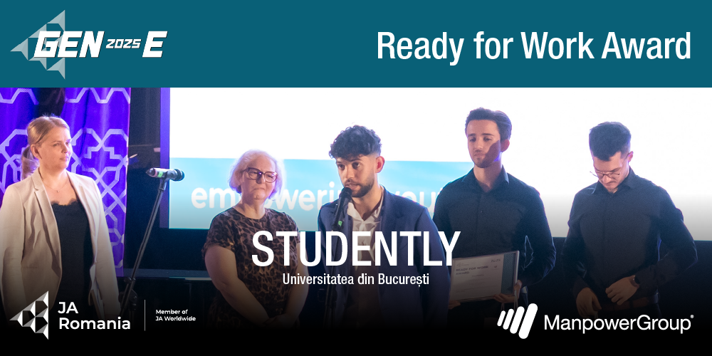 Premiul Ready for Work – susținut în România de ManpowerGroup – a fost acordat în cadrul competiției Gen-E echipei Studently, de la Universitatea din București